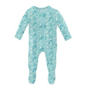 NWT KicKee Pants Aqua Blue Water Print Zip Footie 0-3 months Unisex Bamboo